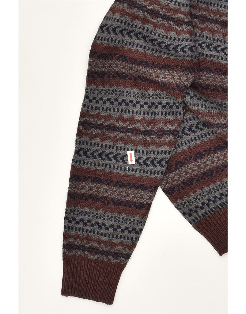 JAMES PRINGLE Mens Crew Neck Jumper Sweater Medium Brown Fair Isle Acrylic | Vintage James Pringle | Thrift | Second-Hand James Pringle | Used Clothing | Messina Hembry 