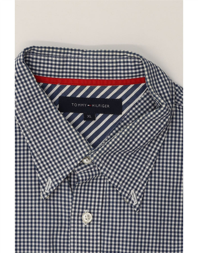 TOMMY HILFIGER Mens Short Sleeve Shirt XL Navy Blue Gingham Cotton Vintage Tommy Hilfiger and Second-Hand Tommy Hilfiger from Messina Hembry 