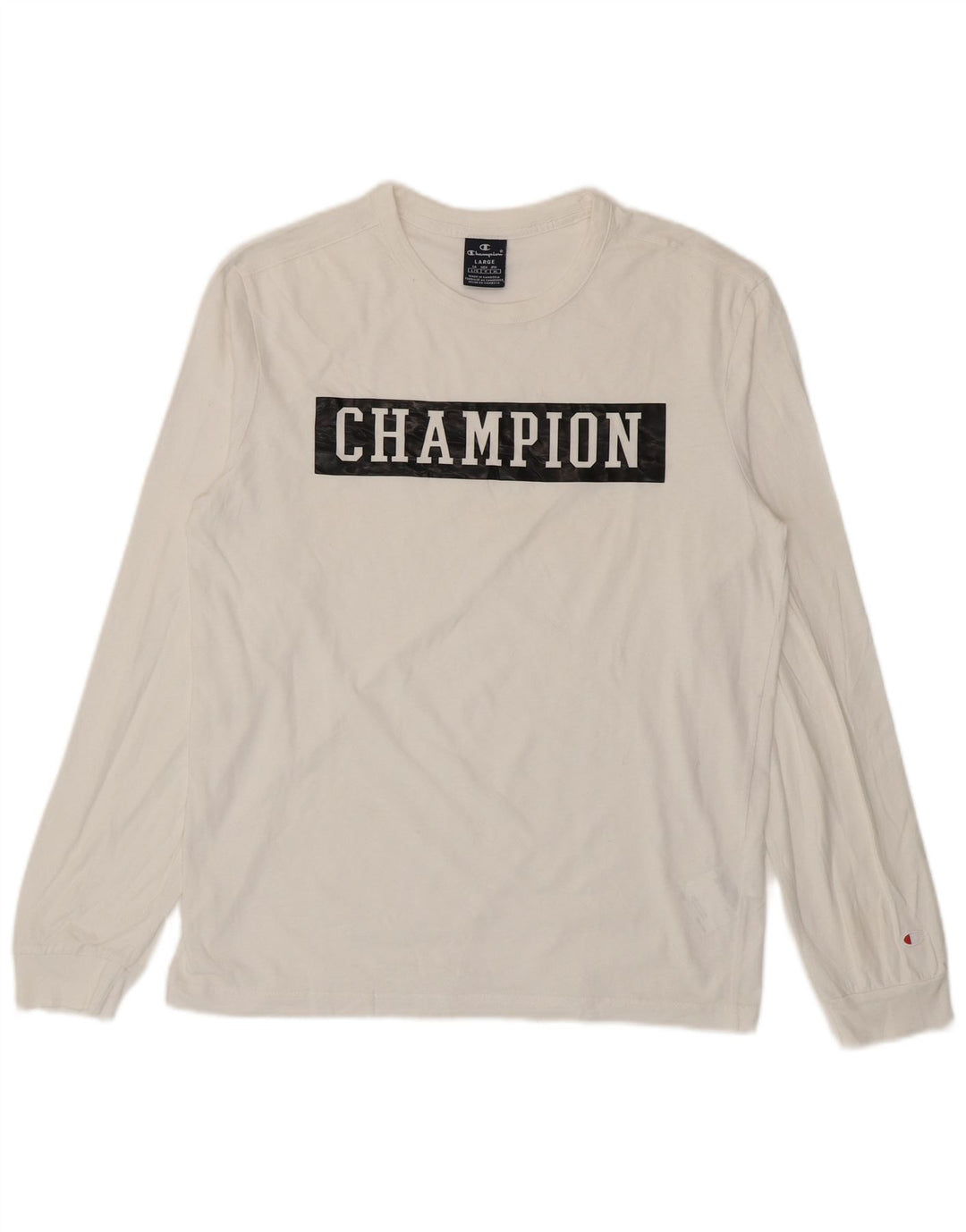 Champion Mens Graphic Top Long Sleeve Large White Cotton
