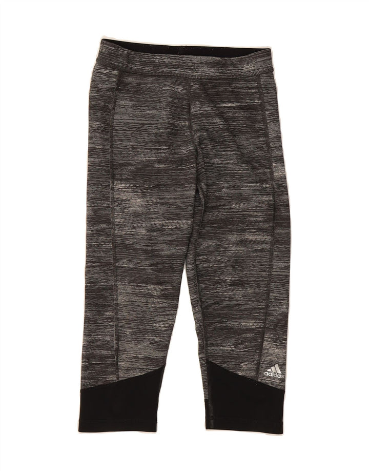 ADIDAS Womens Capri Leggings UK 8/10 Small  Grey Pinstripe Polyester Vintage Adidas and Second-Hand Adidas from Messina Hembry 