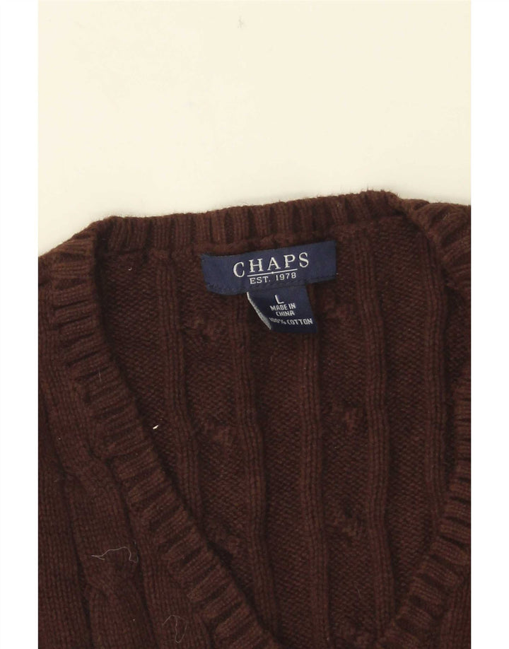 Chaps Womens Crop V-Neck Jumper Sweater UK 14 Large Brown