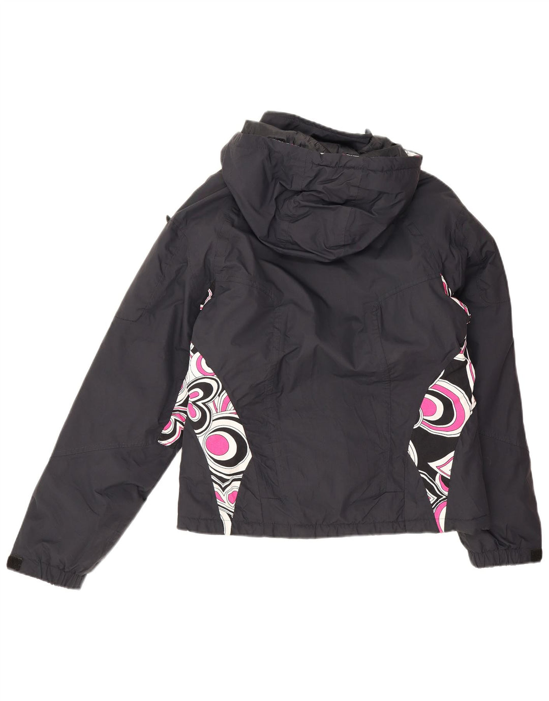 Vintage Womens Hooded Ski Jacket UK 16 Large Navy Blue Geometric Polyamide