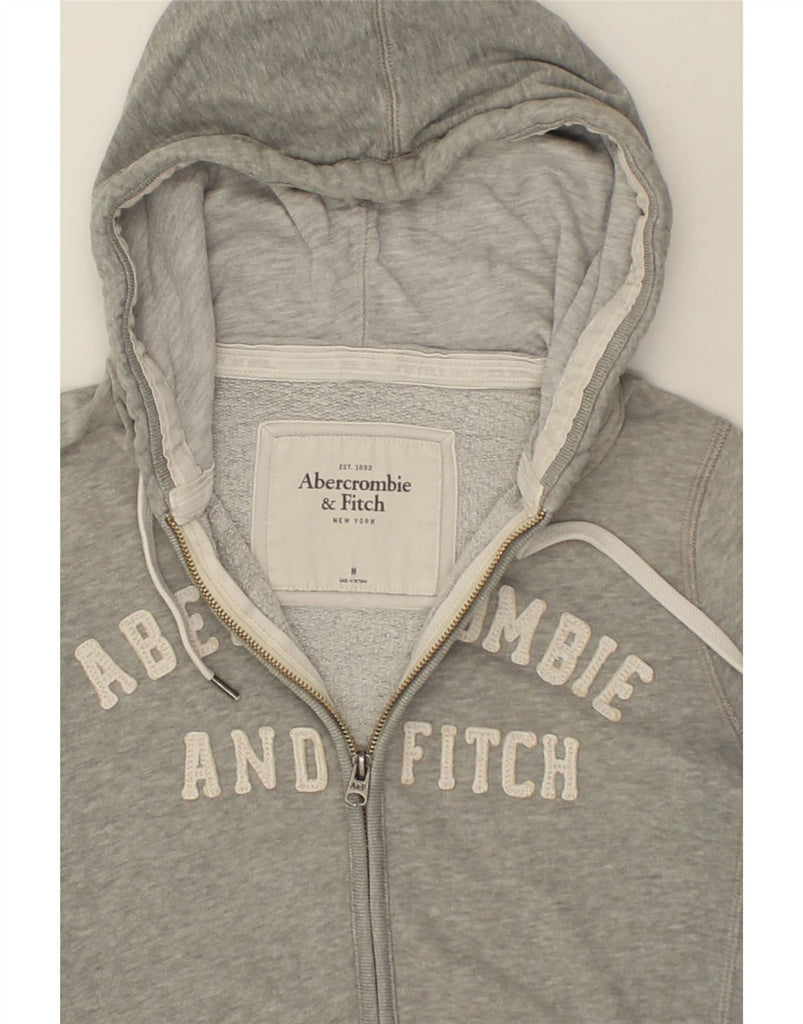 ABERCROMBIE & FITCH Womens Graphic Zip Hoodie Sweater UK 14 Medium Grey | Vintage Abercrombie & Fitch | Thrift | Second-Hand Abercrombie & Fitch | Used Clothing | Messina Hembry 