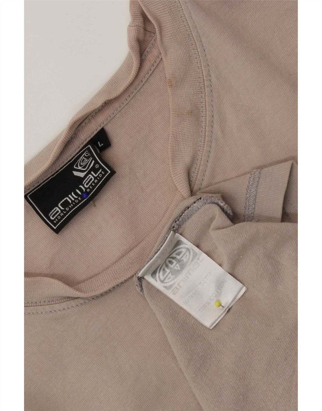 Animal Mens Graphic T-Shirt Top Large Beige Cotton
