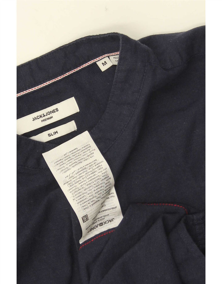 Jack & Jones Mens Slim Fit Pullover Shirt Medium Navy Blue Cotton
