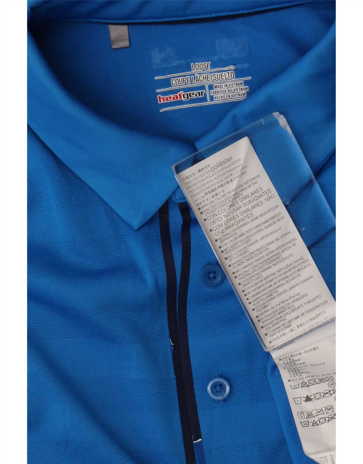 Under Armour Mens Heat Gear Polo Shirt Large Blue Striped Polyester