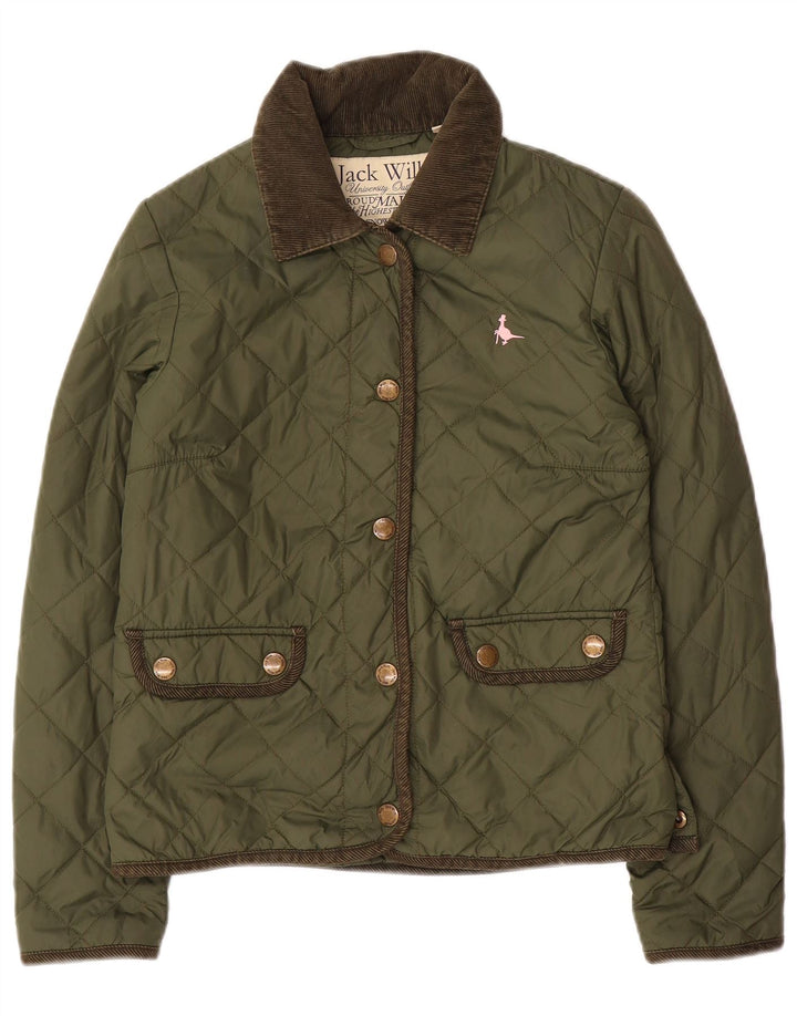 JACK WILLS Womens Quilted Jacket UK 8 Small Khaki Nylon