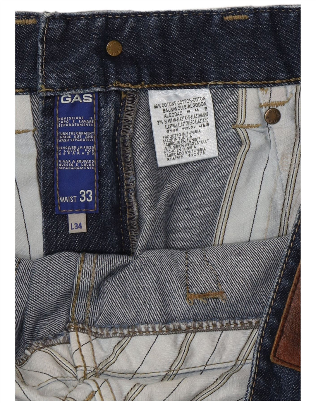 Gas Mens Bootcut Jeans W33 L34 Blue Cotton