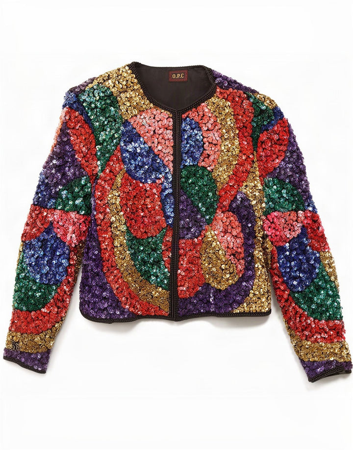 O.P.C Womens Open Bolero Jacket UK 12 Medium Multicoloured Colourblock Silk