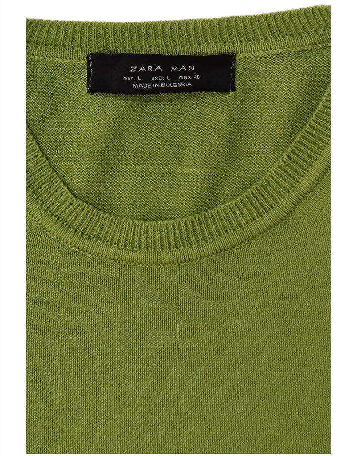 ZARA Mens Crew Neck Jumper Sweater Large Green