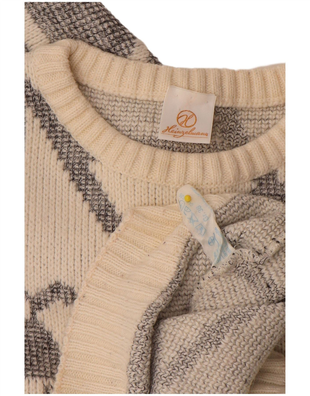 Vintage Womens Boat Neck Jumper Sweater EU 38 Medium Off White Geometric