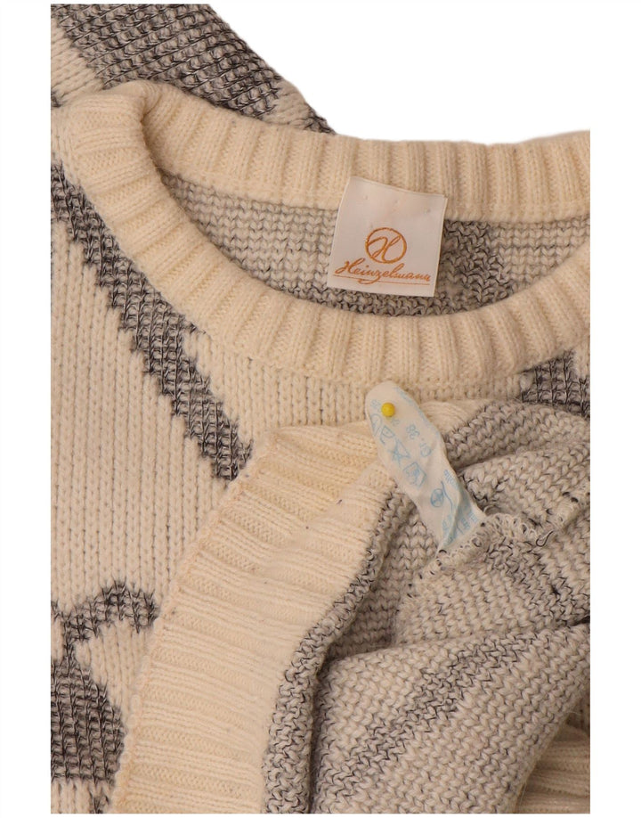 Vintage Womens Boat Neck Jumper Sweater EU 38 Medium Off White Geometric