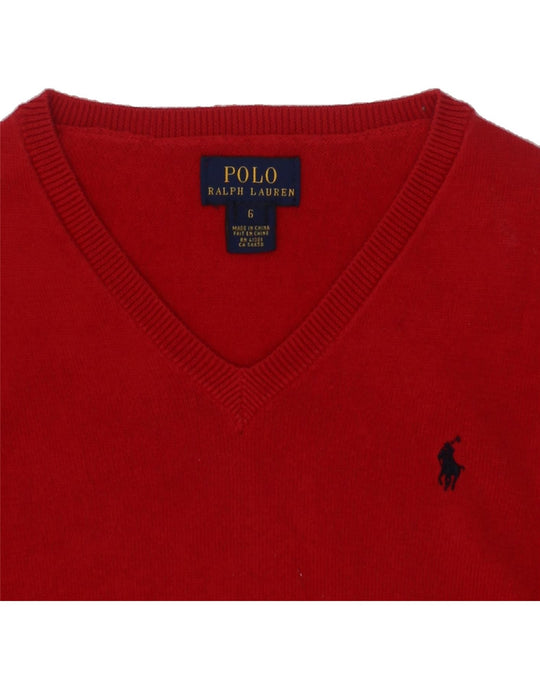 POLO RALPH LAUREN Boys V-Neck Jumper Sweater 5-6 Years Red