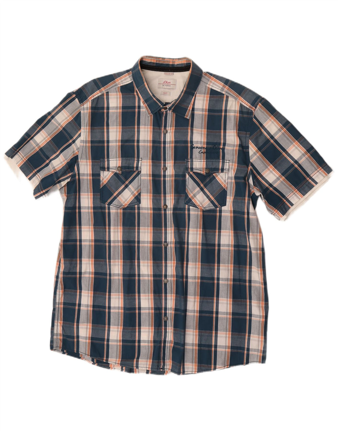 S.Oliver Mens Slim Fit Short Sleeve Shirt 2XL Blue Check Cotton