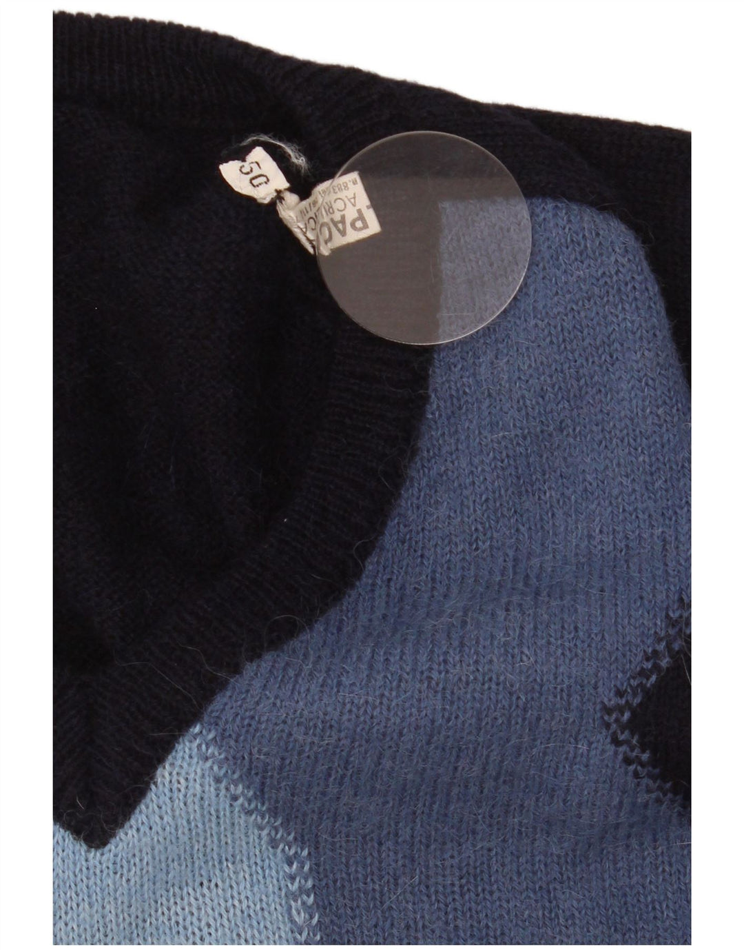 Vintage Mens V-Neck Jumper Sweater IT 50 Medium Navy Blue Colourblock