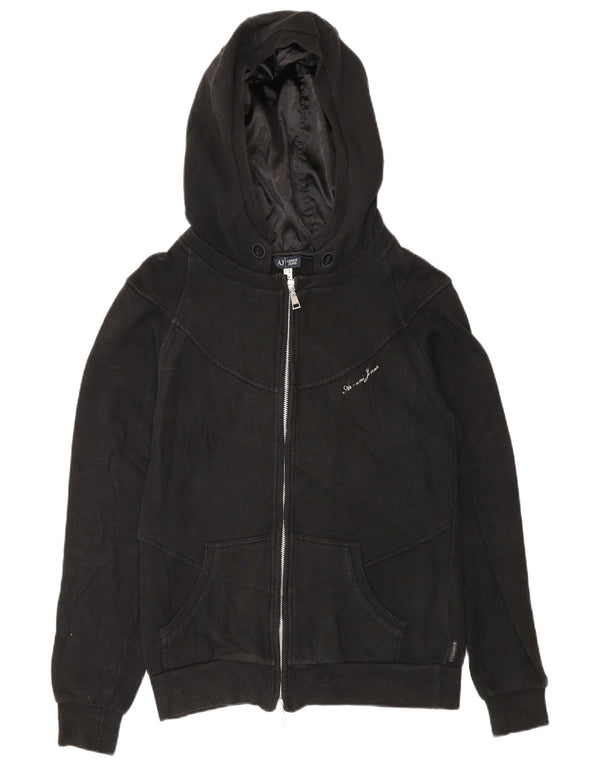 Armani Womens Zip Hoodie Sweater UK 16 Large Black Cotton