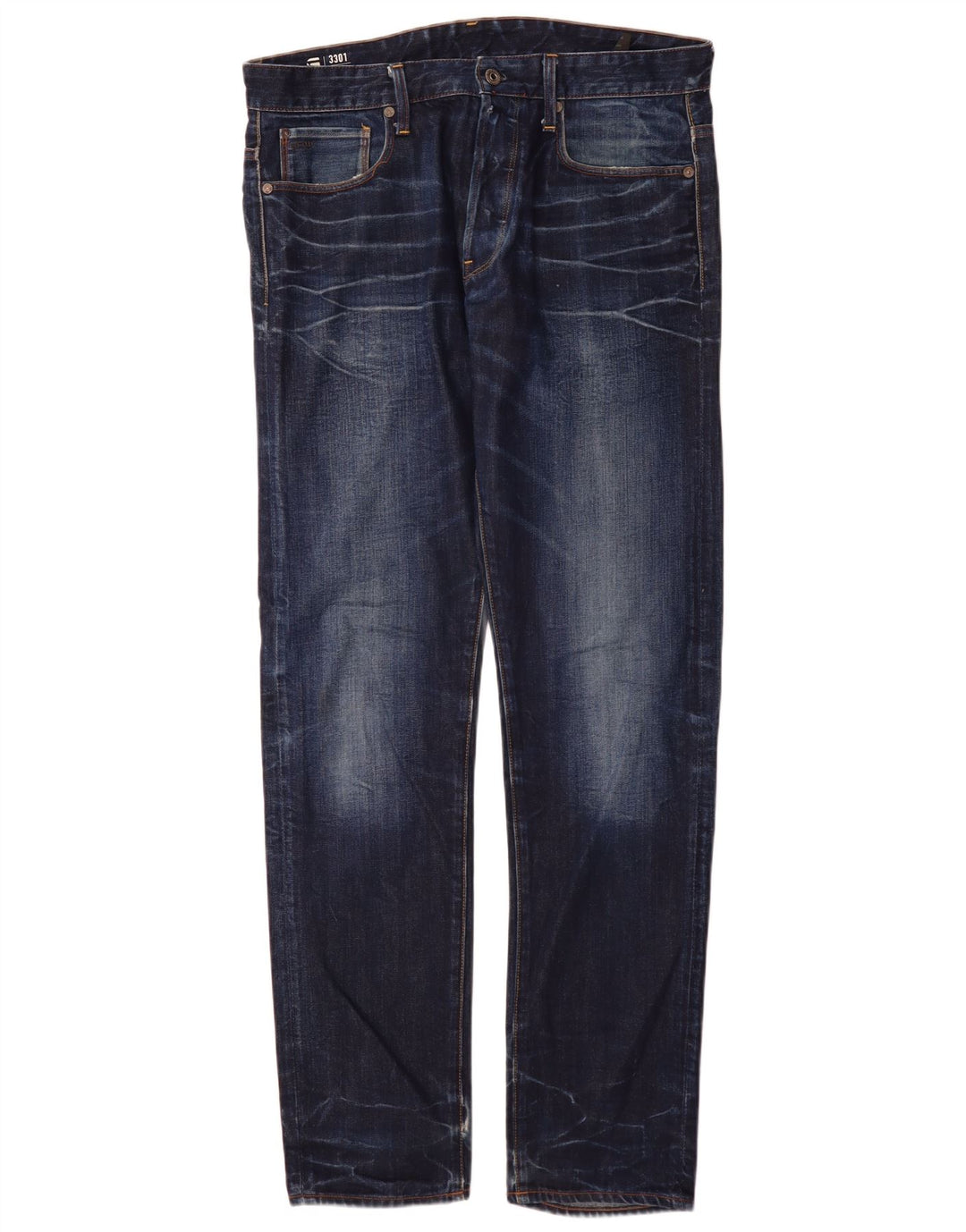 G-Star Mens 3301 Slim Jeans W34 L34 Navy Blue Cotton