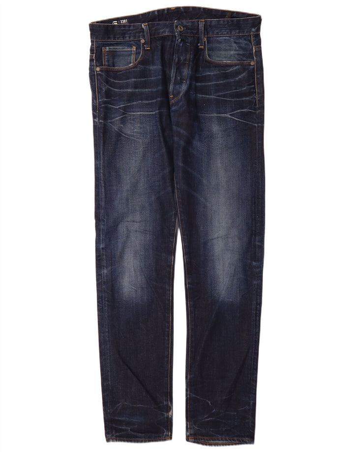 G-Star Mens 3301 Slim Jeans W34 L34 Navy Blue Cotton