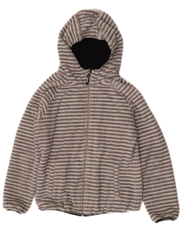 Mistral Womens Hooded Fleece Jacket UK 14 Medium Grey Striped Polyester
