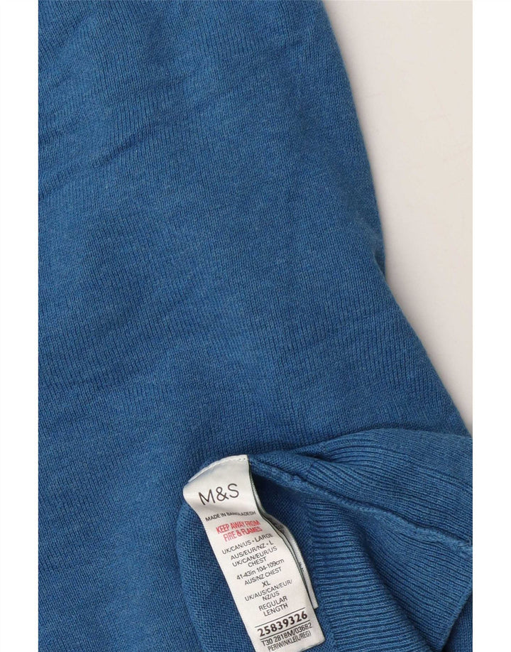 Marks & Spencer Mens V-Neck Jumper Sweater Large Blue Cotton