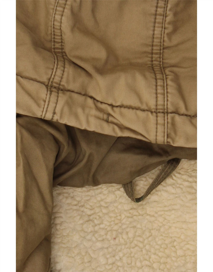 Superdry Womens Hooded Parka Jacket UK 16 Large Khaki Cotton