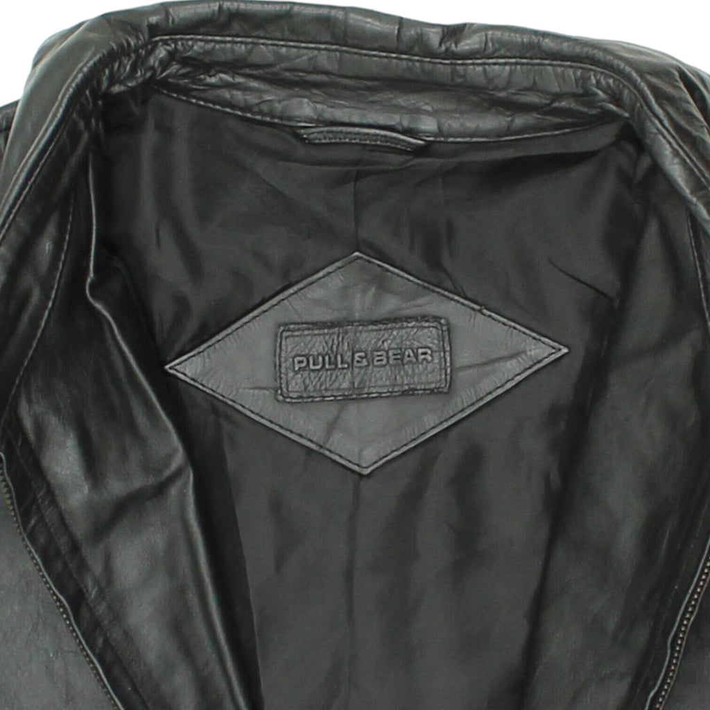 Pull & Bear Mens Black Zip Up Leather Biker Jacket | Vintage Designer VTG | Vintage Messina Hembry | Thrift | Second-Hand Messina Hembry | Used Clothing | Messina Hembry 