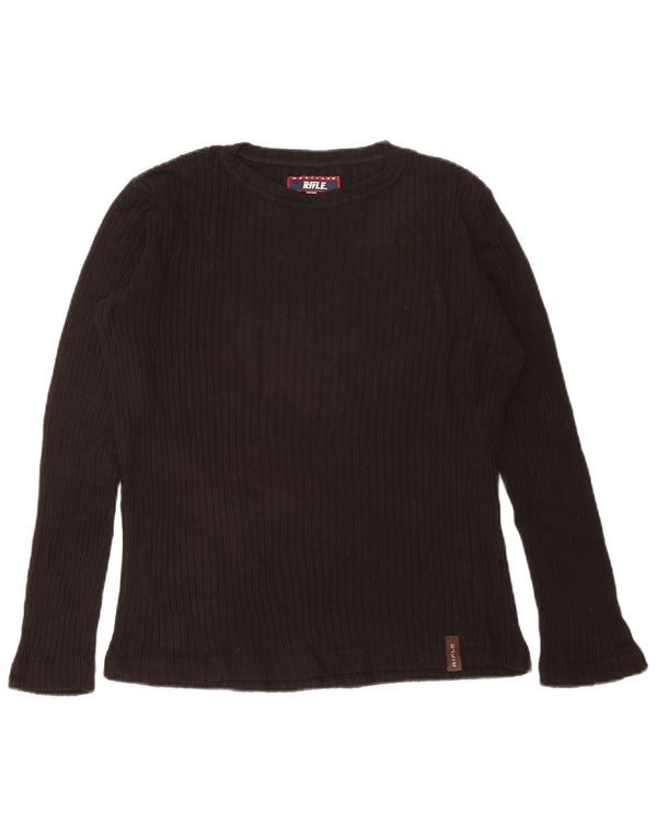 Rifle Womens Boat Neck Jumper Sweater UK 16 Large Black Striped Cotton