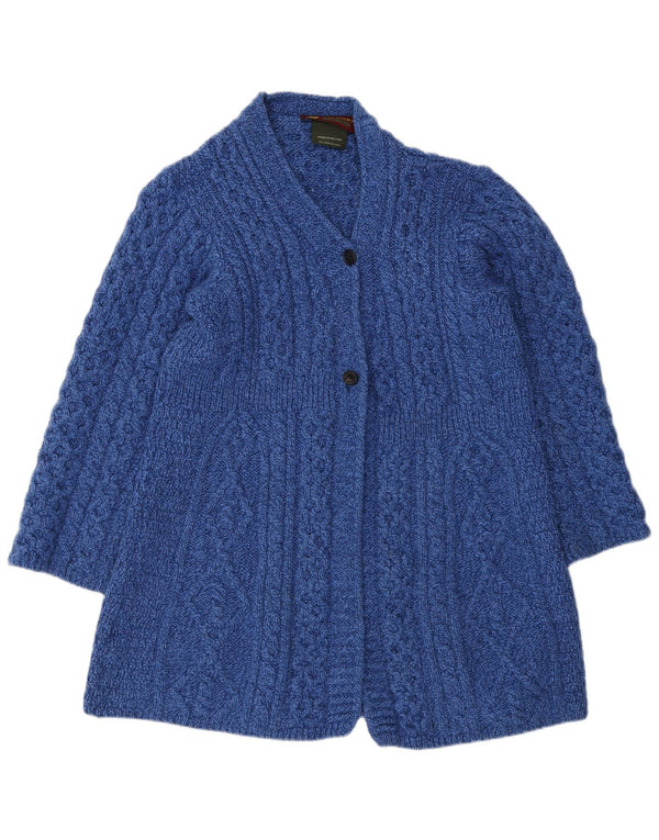 Stanoun Womens Longline Cardigan Sweater UK 16 Large Blue Merino Wool