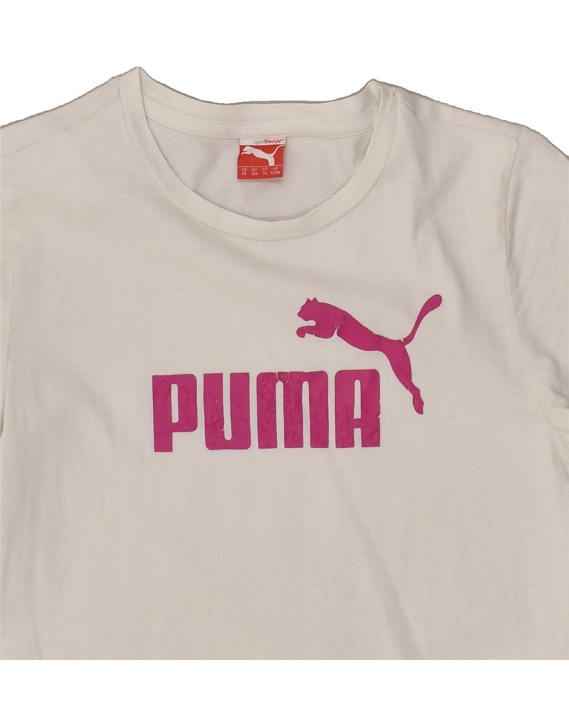 PUMA Girls Graphic T-Shirt Top 13-14 Years Beige Cotton | Vintage Puma | Thrift | Second-Hand Puma | Used Clothing | Messina Hembry 