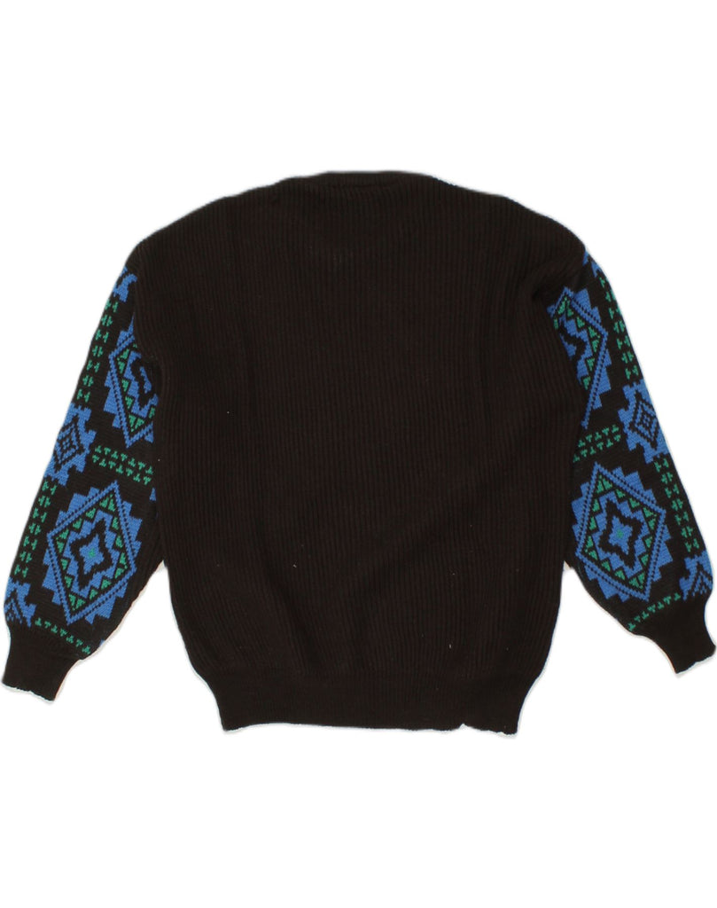 VINTAGE Womens Crew Neck Jumper Sweater UK 18 XL Black Fair Isle Acrylic | Vintage Vintage | Thrift | Second-Hand Vintage | Used Clothing | Messina Hembry 