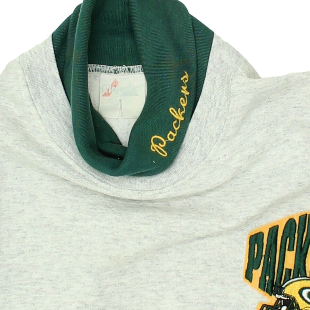 Green Bay Packers Mens Grey Roll Neck Majestic Sweatshirt | Vintage 90s NFL VTG | Vintage Messina Hembry | Thrift | Second-Hand Messina Hembry | Used Clothing | Messina Hembry 