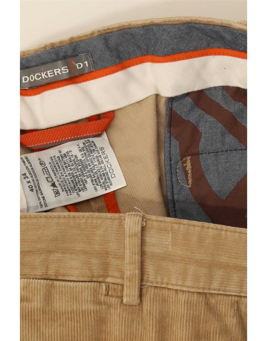 Dockers Mens Regular Corduroy Trousers W40 L26 Brown Cotton