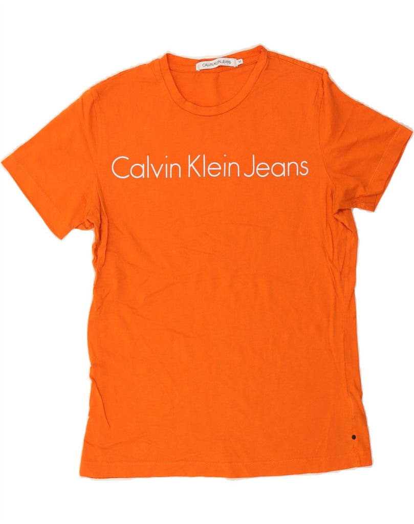 CALVIN KLEIN JEANS Mens Graphic T-Shirt Top Medium Orange Cotton Vintage Calvin Klein Jeans and Second-Hand Calvin Klein Jeans from Messina Hembry 