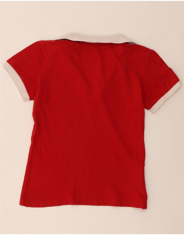 Fred Perry Womens Crop Polo Shirt UK 12 Medium Red Colourblock Cotton