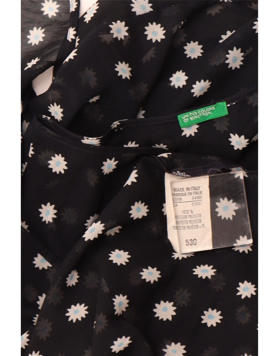 BENETTON Womens See Through Blouse Top UK 18 XL Navy Blue Floral Polyester