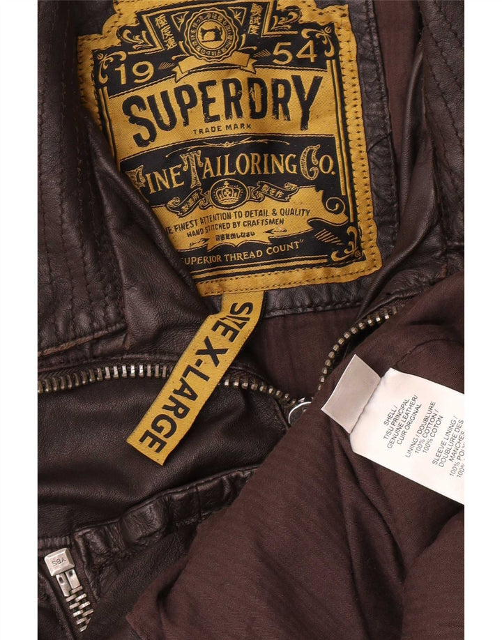 Superdry Mens Military Leather Jacket UK 42 XL Brown