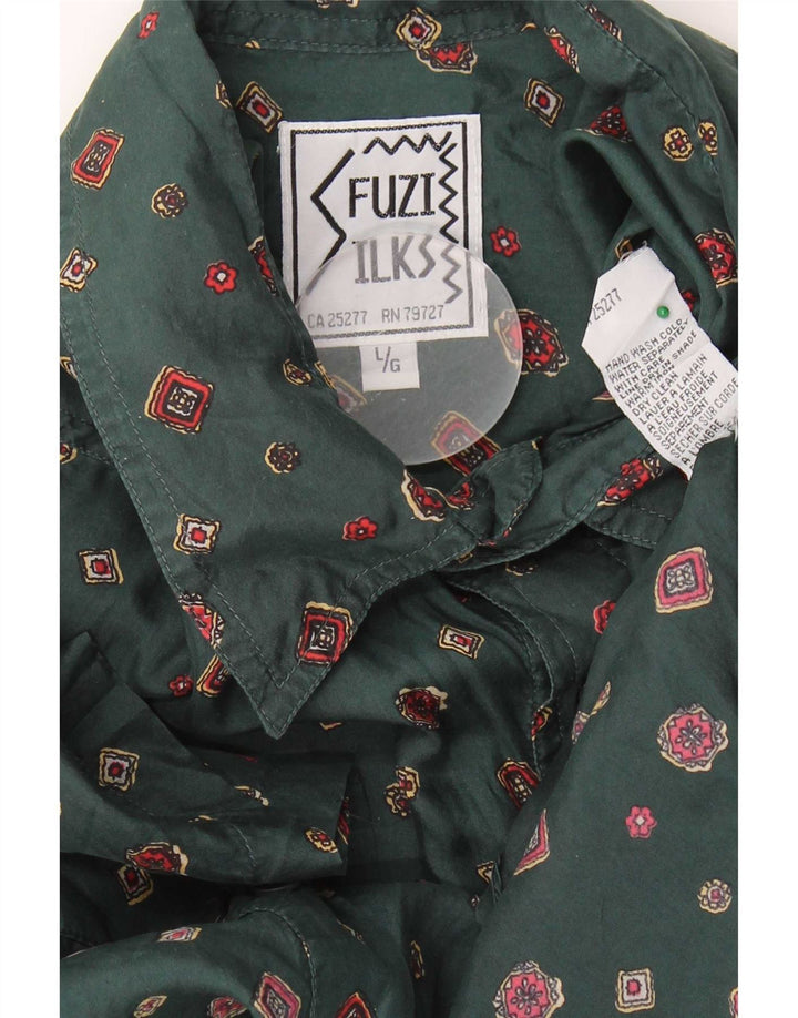 Fuzi Silks Mens Short Sleeve Shirt Large Green Floral