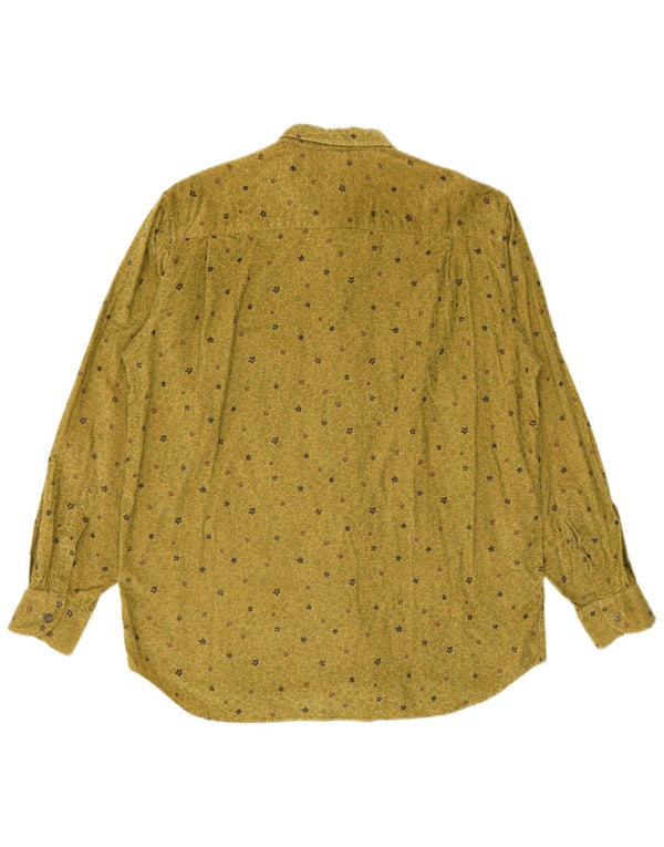 Vintage Mens Corduroy Shirt Large Khaki Floral Cotton