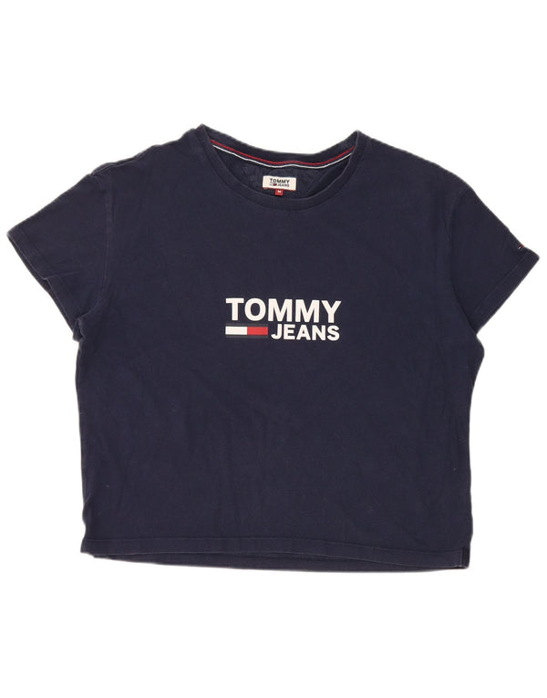 Tommy Hilfiger Womens Crop Graphic T-Shirt Top UK 14 Medium Navy Blue
