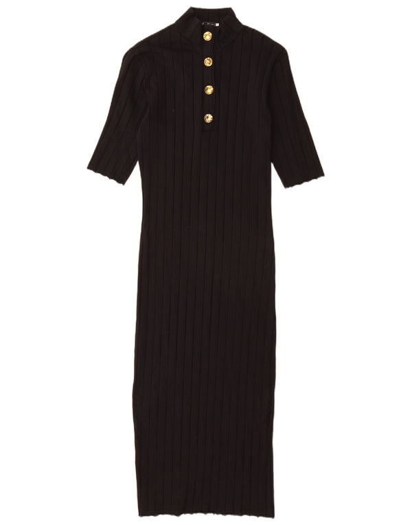 Zara Womens Short Sleeves Bodycon Dress UK 12 Medium Black Cotton