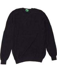 BENETTON Mens Crew Neck Jumper Sweater XL Navy Blue Linen