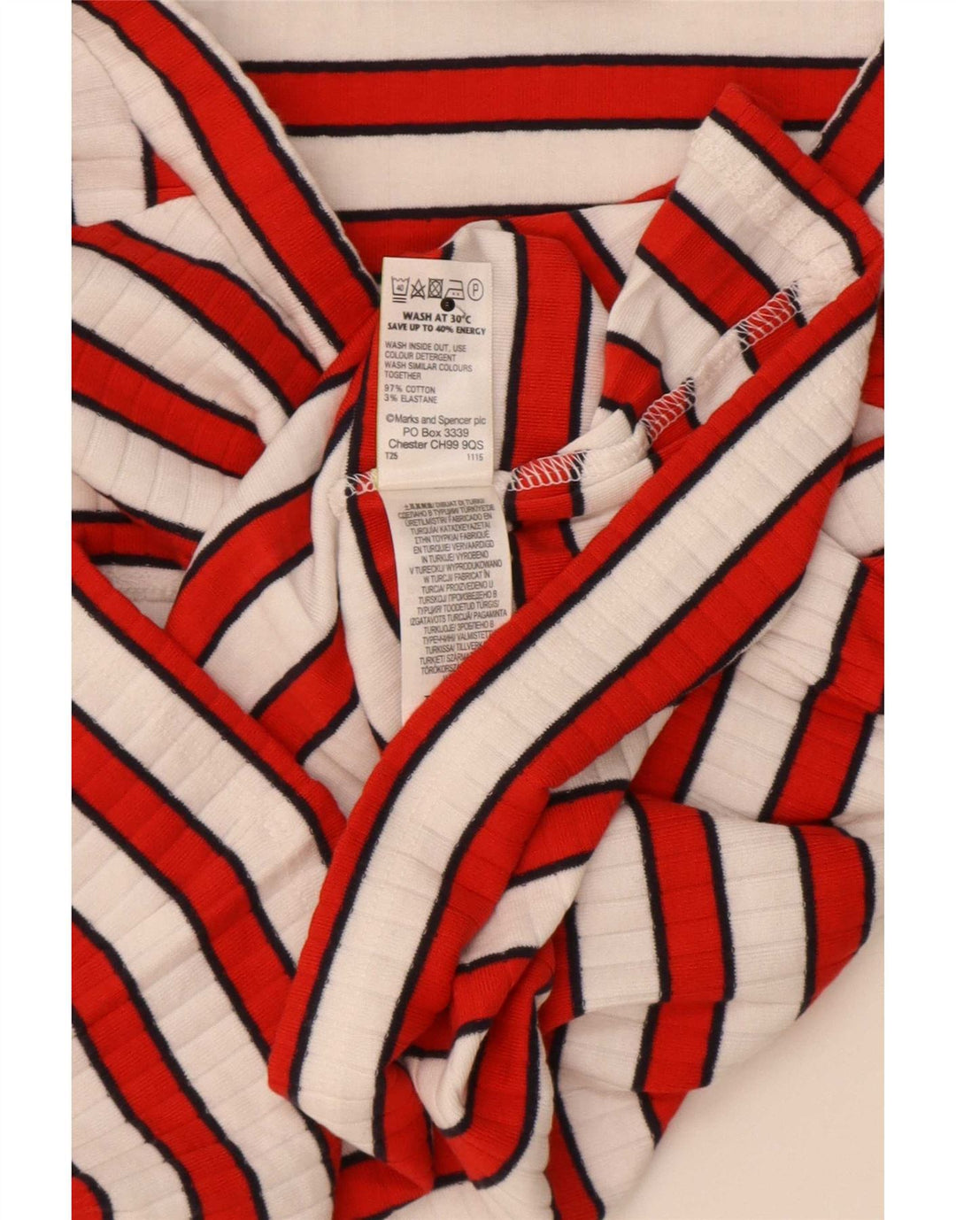 Marks & Spencer Womens Off Shoulder Top 3/4 Sleeve UK 12 Medium Red Striped
