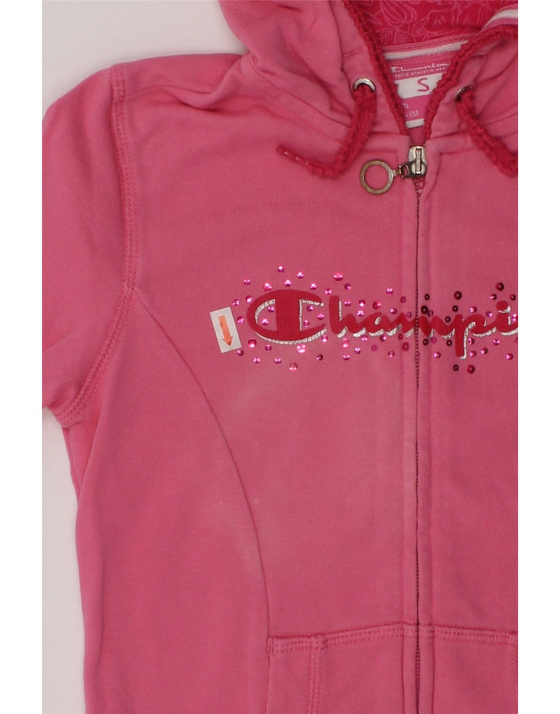 CHAMPION Girls Graphic Zip Hoodie Sweater 7-8 Years Small Pink Cotton | Vintage Champion | Thrift | Second-Hand Champion | Used Clothing | Messina Hembry 