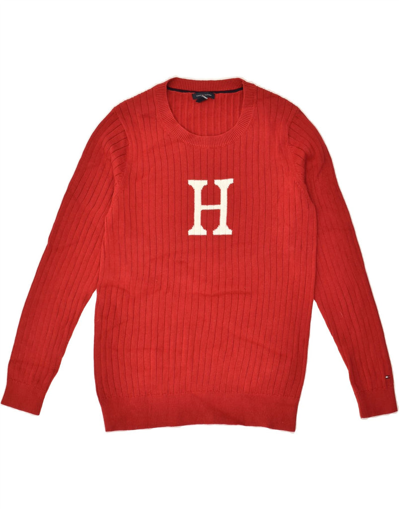 TOMMY HILFIGER Womens Graphic Boat Neck Jumper Sweater UK 18 XL Red Cotton | Vintage Tommy Hilfiger | Thrift | Second-Hand Tommy Hilfiger | Used Clothing | Messina Hembry 