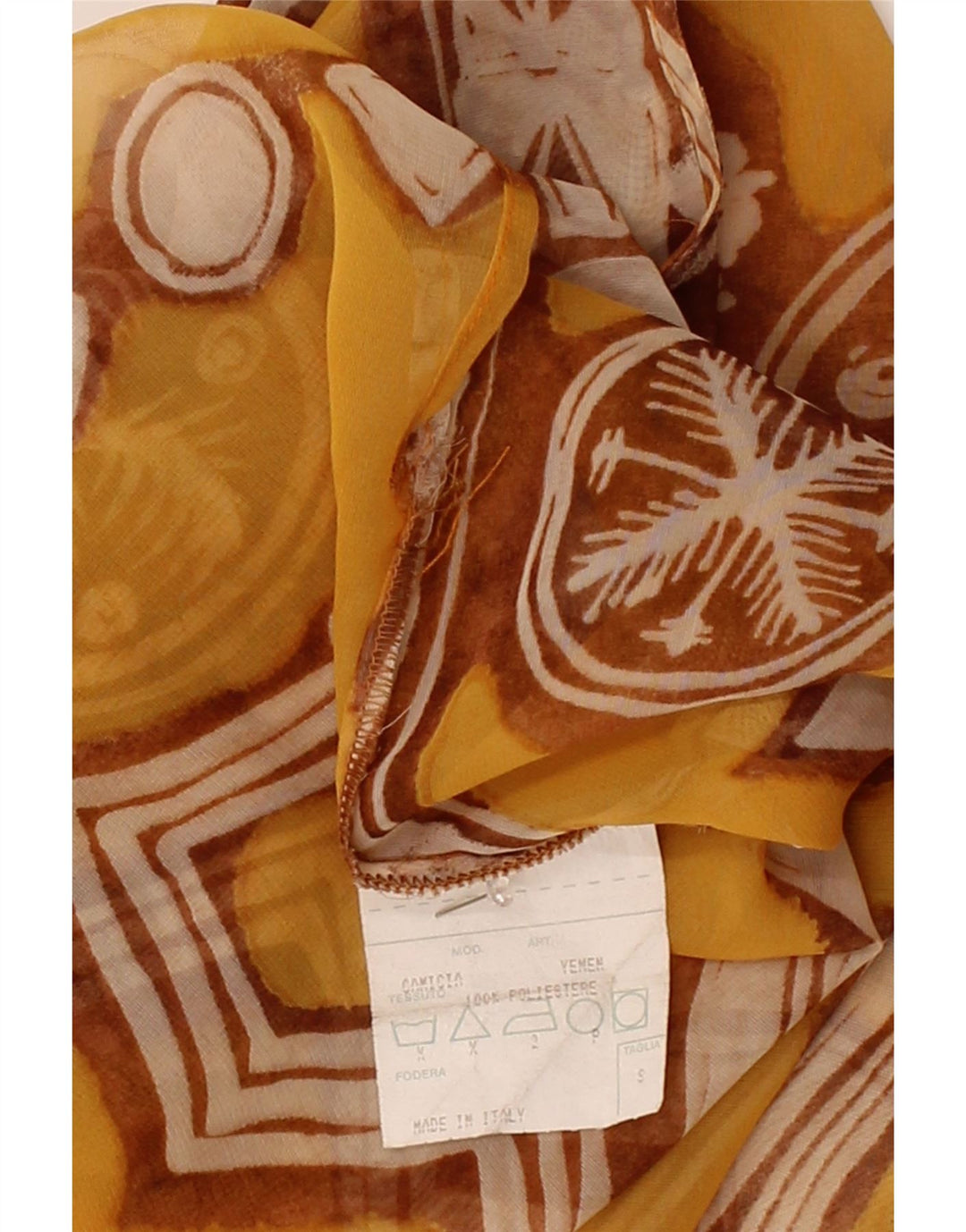 VINTAGE Womens Longline Abstract Pattern Shirt Blouse UK 10 Small Yellow Vintage Vintage and Second-Hand Vintage from Messina Hembry 