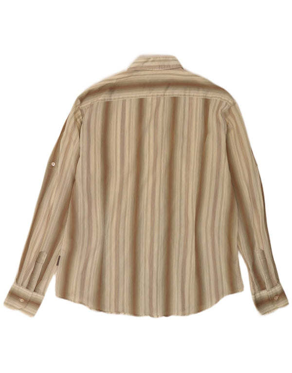 Ted Baker Mens Shirt Large Khaki Striped Cotton