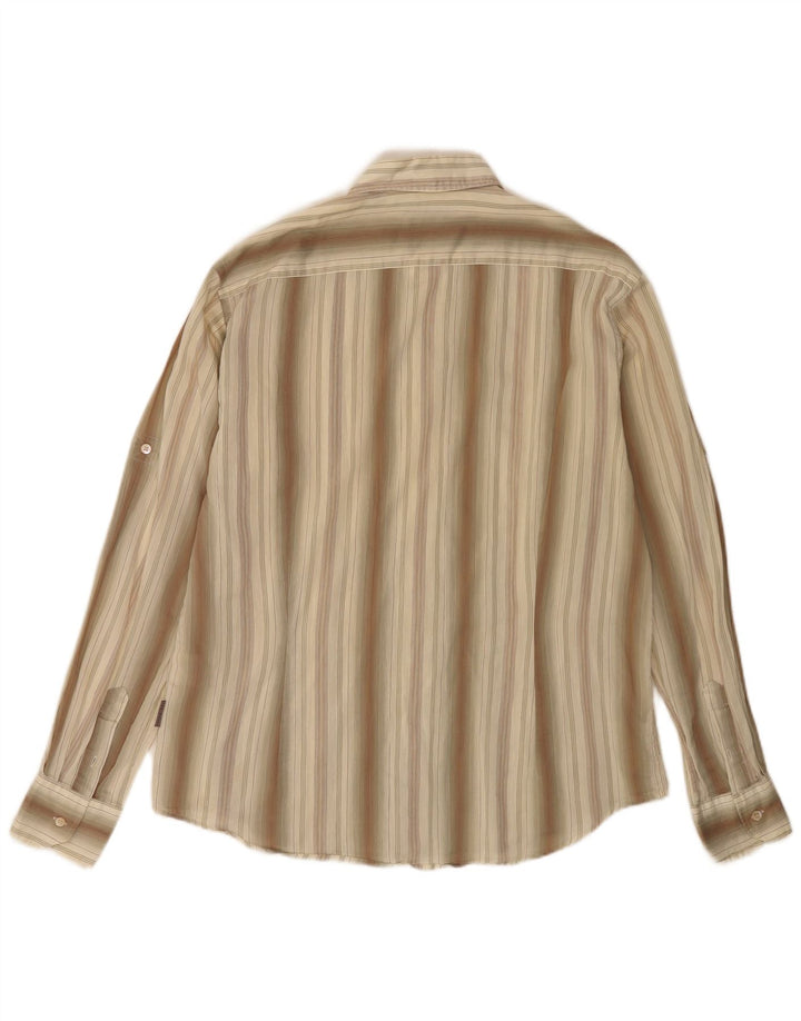 Ted Baker Mens Shirt Large Khaki Striped Cotton