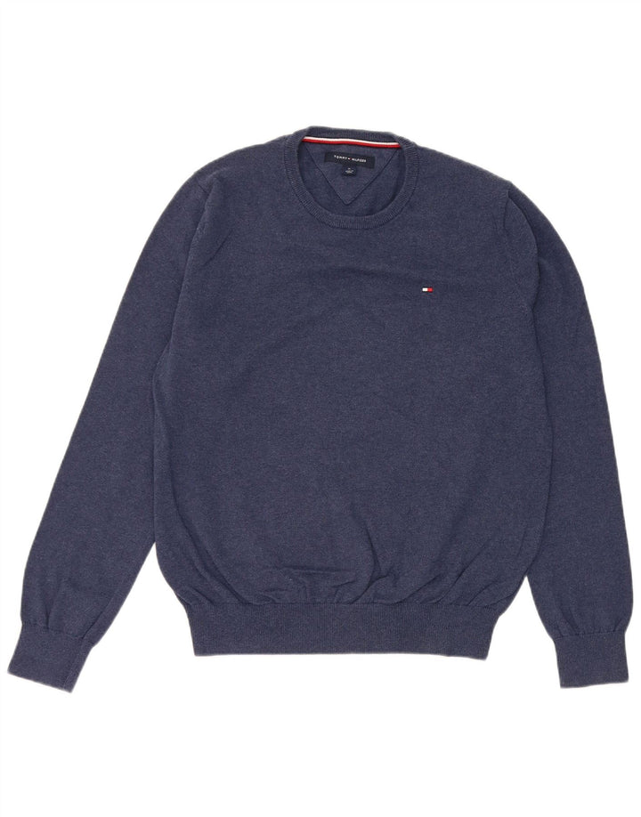 Tommy Hilfiger Mens Crew Neck Jumper Sweater Medium Navy Blue Cotton