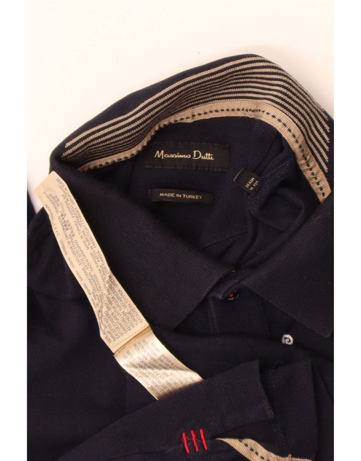Massimo Dutti Mens Graphic Polo Shirt XL Navy Blue Cotton