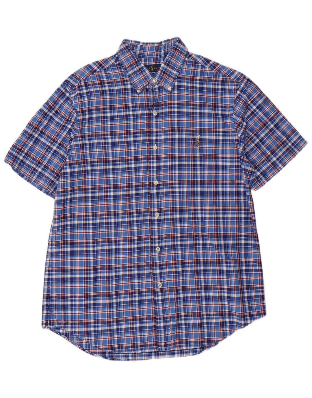 Ralph Lauren Mens Short Sleeve Custom Fit Shirt Large Blue Check